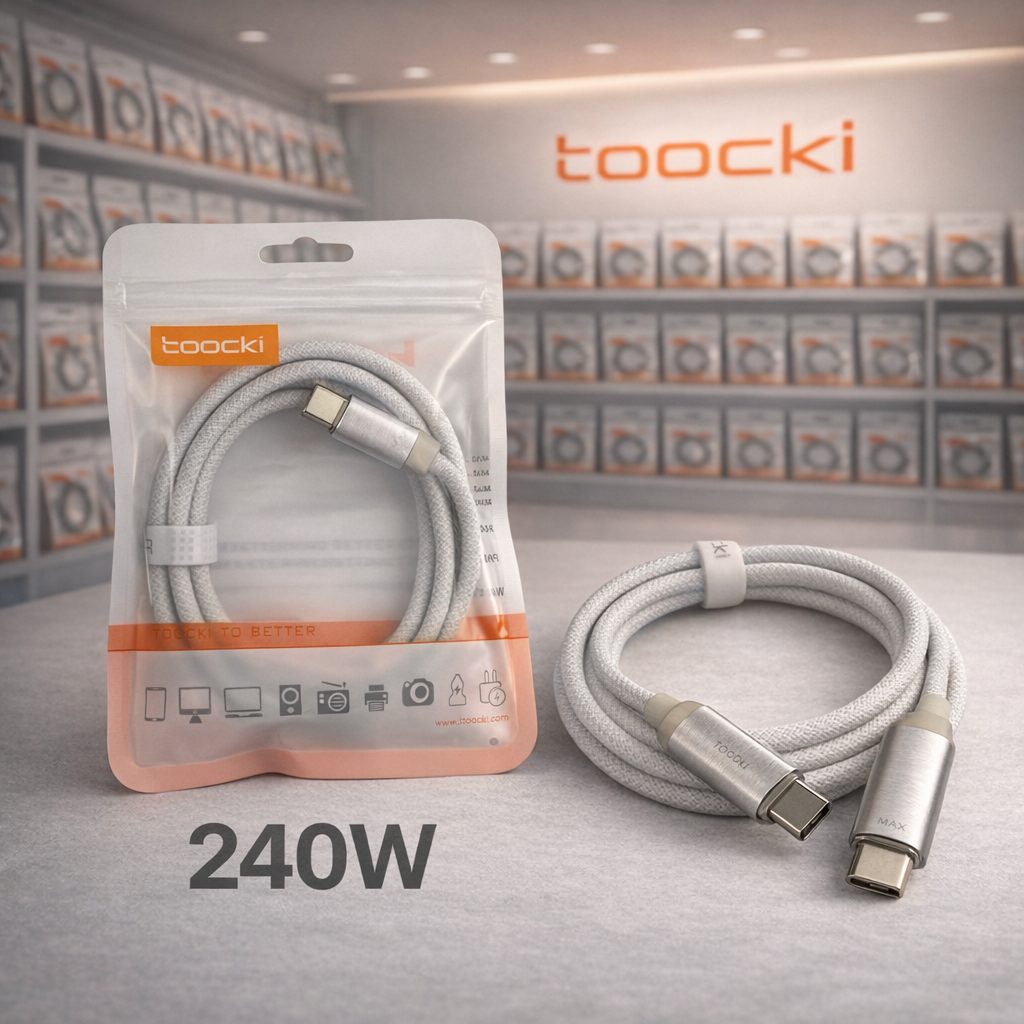 كابل قماش سوكت معدن طرفين تايب سي 240 وات toocki